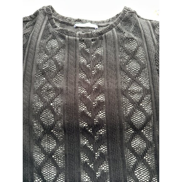Zara Black Lace Knit Short-Sleeve Womens Top Size S Ribbed Hem Elegant Design - Picture 14 of 16